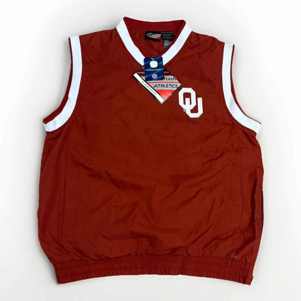 Vintage Oklahoma OU Sooners Vest Pullover Mens Size S Red Windbeaker W/Pockets
